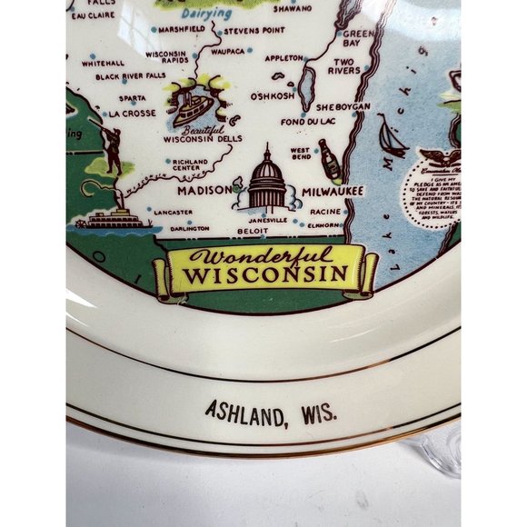Taylor Smith Taylor Ashland Wisconsin State Plate  9" Diameter white, green   Ce - Picture 10 of 16